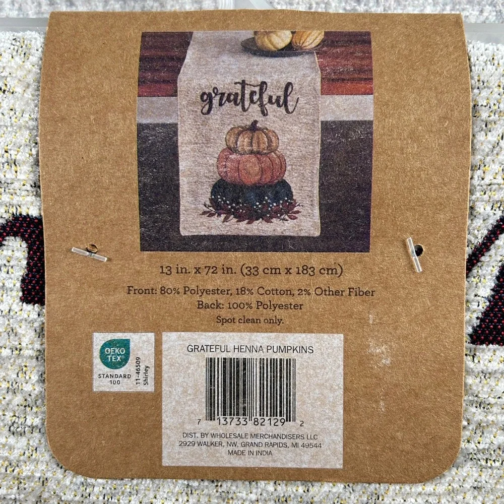 Create Celebrate Grateful Henna Pumpkins Woven Table Runner 13x72 Fall Harvest